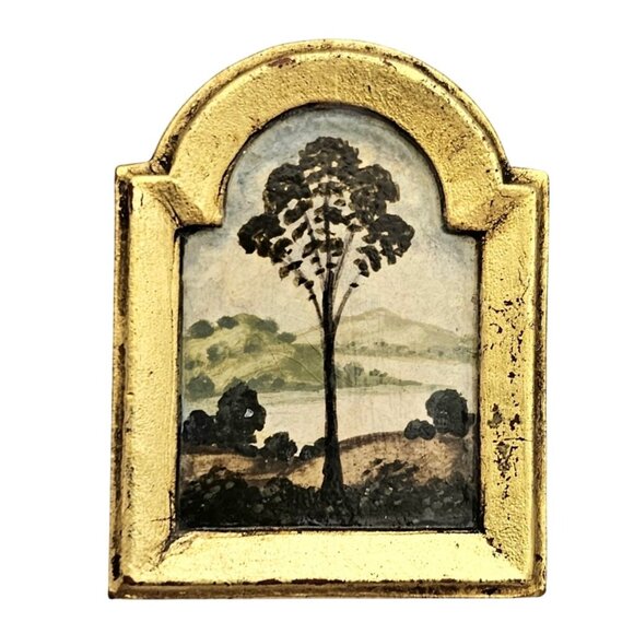 Unbranded Jewelry - Tree Painting Brooch, Art Framed Pin, Signed CJ 1999